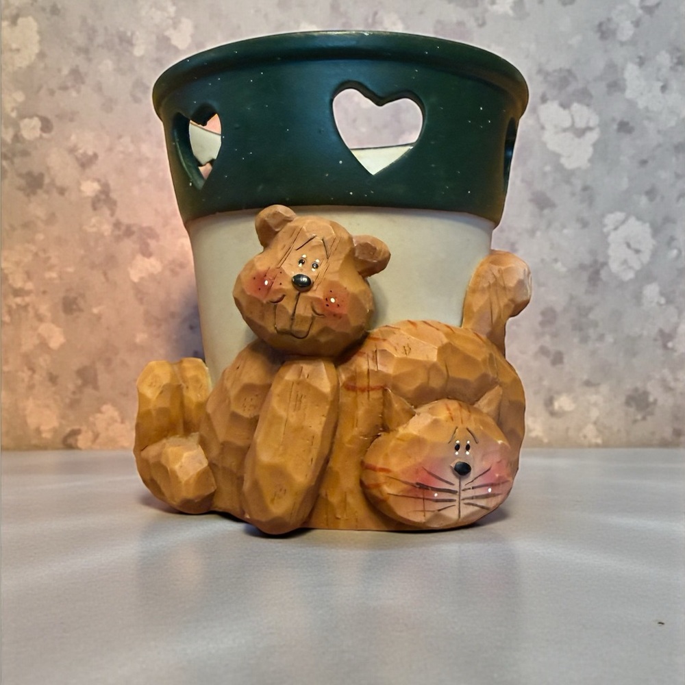 Cat & Dog Planter Pot Heart Cutouts Rustic Decor Small